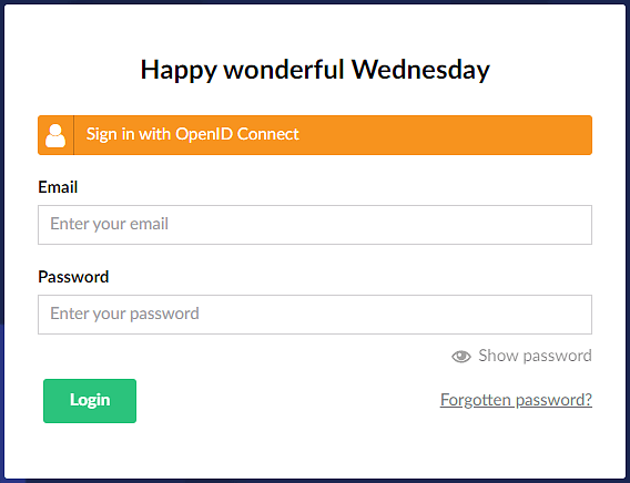 The Umbraco backoffice login screen now showing a button saying 'Sign In with OpenID Connect' and also username and password field