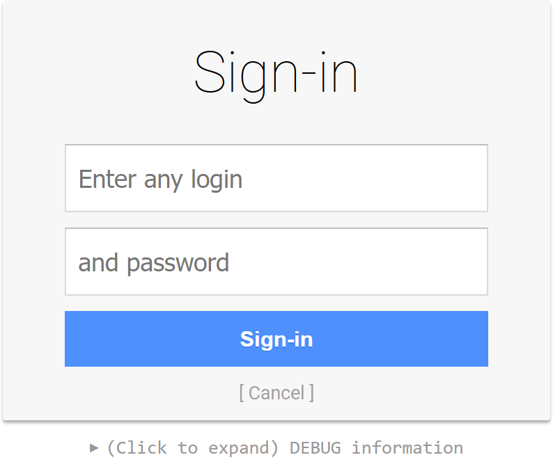 A login screen showing username and password input fields with minimal design and features